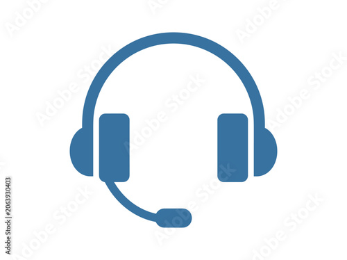 Blue headset icon with microphone, symbol for support and communication.