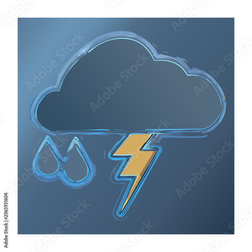 Storm Cloud with Lightning and Rain Illustration