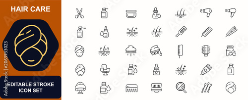 Fotografie Hair care web icons in line style