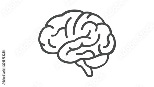 A human brain silhouette with separated lobes line icon vector illustration. Professional flat graphic for neuroscience study, mental health awareness, medical research, and higher education projects.