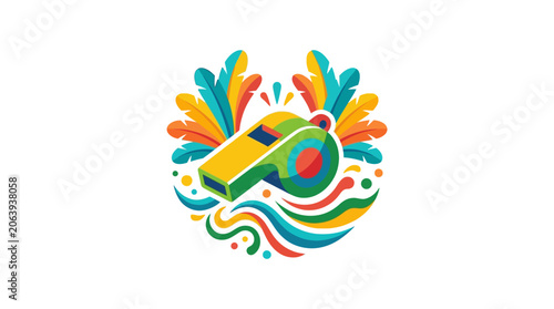 Obraz na plátně Minimalist flat design 2D icon of a vibrant Brazilian carnival samba whistle sym