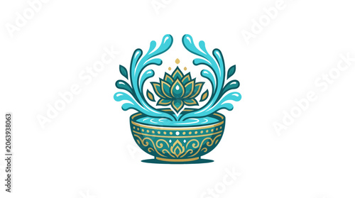Fotografía Minimalist flat design 2D icon of a traditional Thai Songkran water bowl symboli