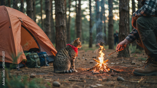 cat camping in the forest