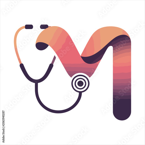 Stylized Letter M with Stethoscope and Gradient Colors Keywords: letter M, stethoscope, medical