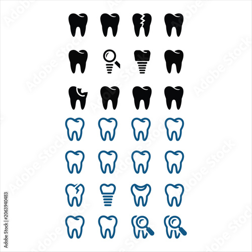 Black and Blue Dental Icons Set teeth tooth