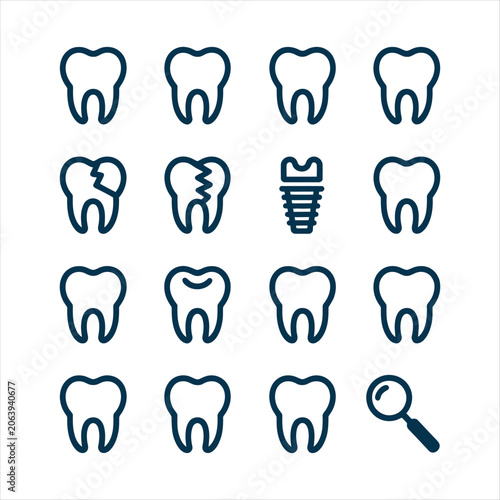 Dental Icons Collection with Magnifying Glass teeth