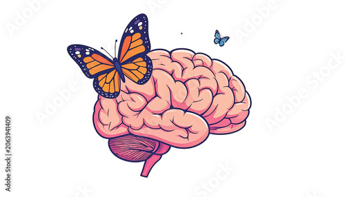 Brain with butterfly on it pink.