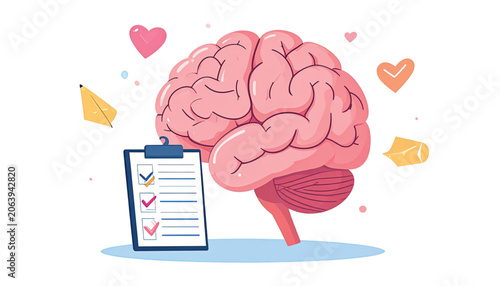 Brain with clipboard and checklist.