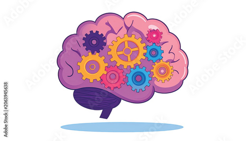 Brain with colorful gear mechanisms inside.