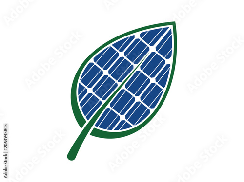 Leaf shape made of solar panels, symbolizing green energy.
