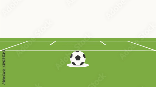 Soccer Ball Resting Perfectly on the Penalty Spot, Flat Vector Illustration of Football Equipment on Pitch Mark, Professional Sports Game Kickoff Moment Isolated on Minimalist Light Background