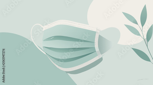 Essential flat vector illustration of a surgical face mask designed for virus protection and medical hygiene, representing health safety standards and clinical healthcare prevention measures.