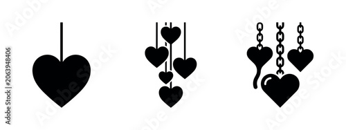 Konstfotografi Hanging Hearts and Chained Hearts Icon Set