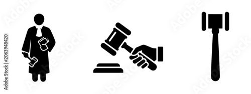 Bild auf Leinwand Judge and Gavel Justice System Icon Set
