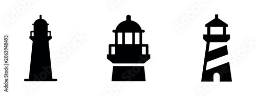 Foto Collection of three lighthouse silhouette icons with different designs