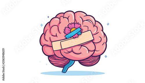 Brain with colorful pencil and eraser.