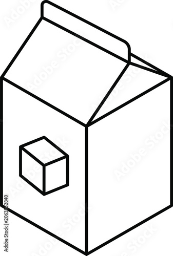 Minimalist isometric sugar box icon, milk carton packaging vector outline
