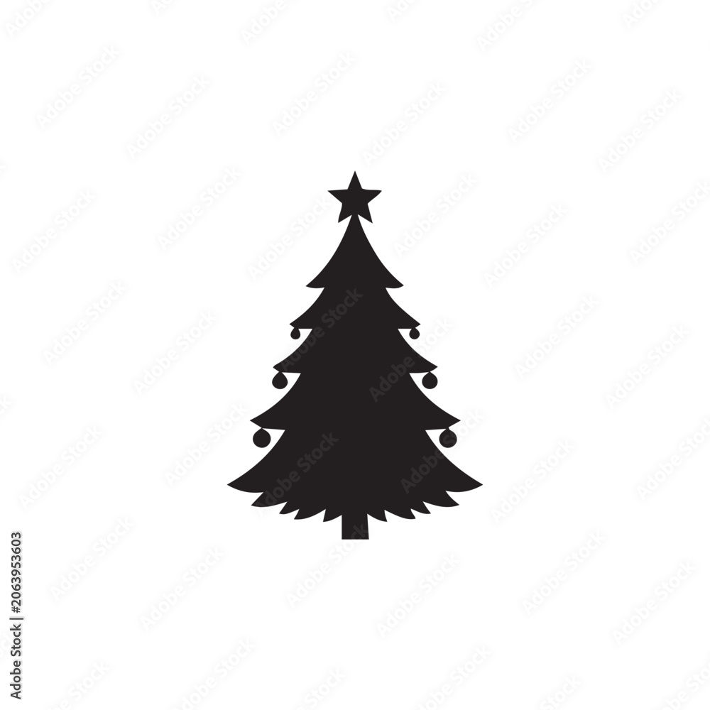 Obraz premium Christmas Tree Silhouette with Star and Ornaments Vector Icon