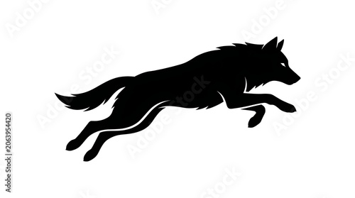 Black wolf silhouette, running wolf icon, animal logo, wildlife symbol