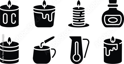 Schilderij op canvas Essential oil and home decor, candle, and making icons set in outline style