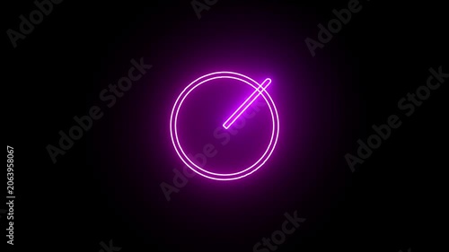 Digital neon clock with glowing neon light.Digital and analog clock looped black background 4k video Animation.