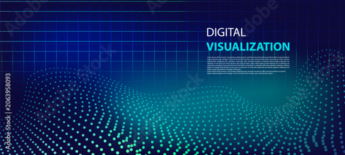 Digital visualization banner featuring abstract dots and lines in blue and green. commonly used for technology-themed presentations, website backgrounds, or posters.