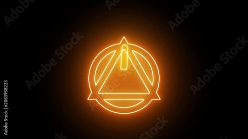 Coral color neon boderless clock icon HD animation on black background and 4K animation video.