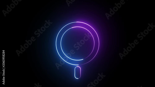 neon search icon animation on a black background.