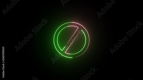 Glowing neon Warning, stop, prohibited or no entry forbidden red circle and line symbol icon animation on a white background.