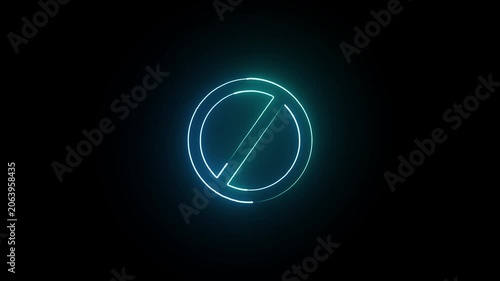 Glowing neon Warning, stop, prohibited or no entry forbidden red circle and line symbol icon animation on a white background.