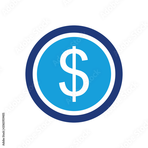 Dollar coin icon vector illustration. Minimalist blue money circle emblem for financial, banking, and business economy concept website graphic design.