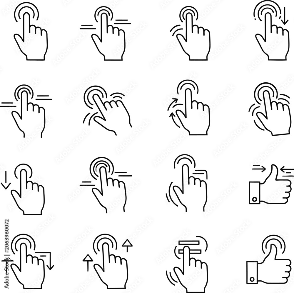 Fototapeta premium Outline hand gestures and touch screen interactions for digital