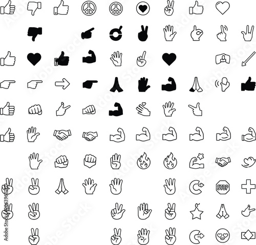 Fotografi Extensive collection of hand gesture icons and emotive sign symbols