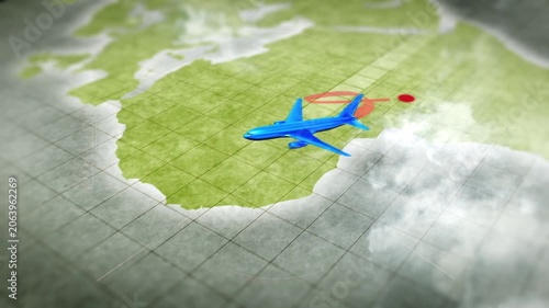 world tour airplane flight, animation of airplane flight path, plane flying from point a to point b
