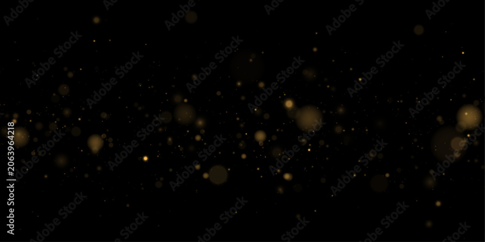 Fototapeta premium Bright festive shimmer mixed with soft bokeh circles. Glowing particles with sparkling white dust and elegant light flare. Vector PNG illustration for isolated overlay.