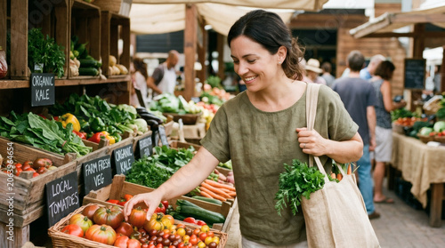 Woman buying fresh vegetables at farmers market