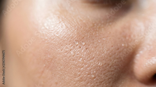 Moist skin texture close-up on face