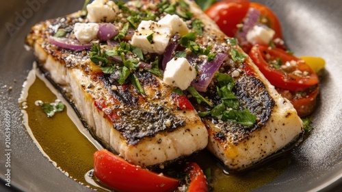 Grilled Fish with Feta, Oregano, and Olives