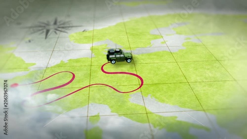 World tour vehicle driving from one point to another