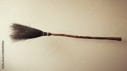 A Simple Halloween Witch's Broomstick on Neutral Background