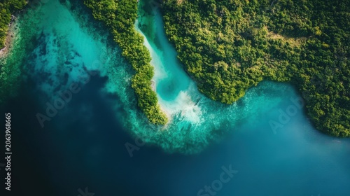 Aerial view of a remote island with turquoise waters