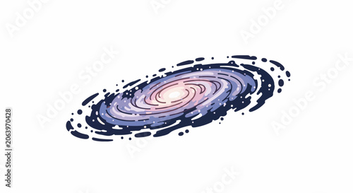 A vibrant, swirling galaxy with shades of pink, purple, and blue