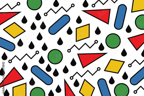 cute colorful 90s trendy geometric shape memphis pattern vintage art wallpaper white background