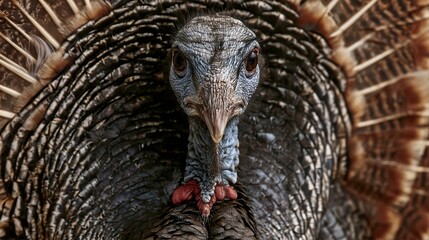Turkey's fine photo shows bird with fanned-out feathers.