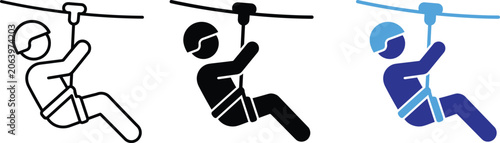 Zipline Adventure Icon Set Line Art Fill Color Vector Illustration Design