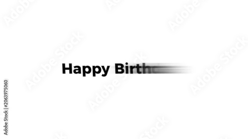 A blurry black happy birthday text on a white background