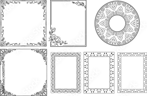 vector frames black on a white background, borders