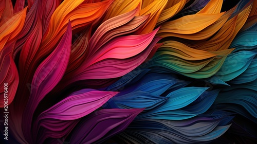 Vibrant Abstract Swirls of Colorful Feather-like Strokes