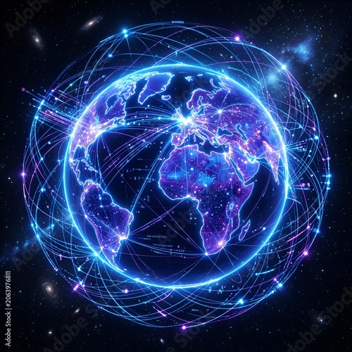 Global Network, Digital Earth, Futuristic Connections, Technology, Space