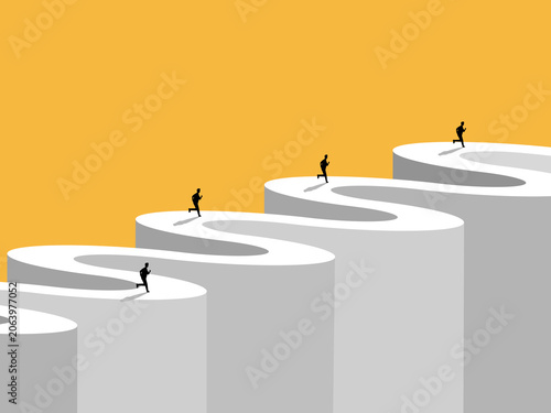 Obraz na plátně Business people compete on a difficult and winding path